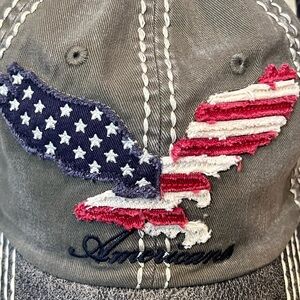 Gray Cap with American Flag Eagle Design